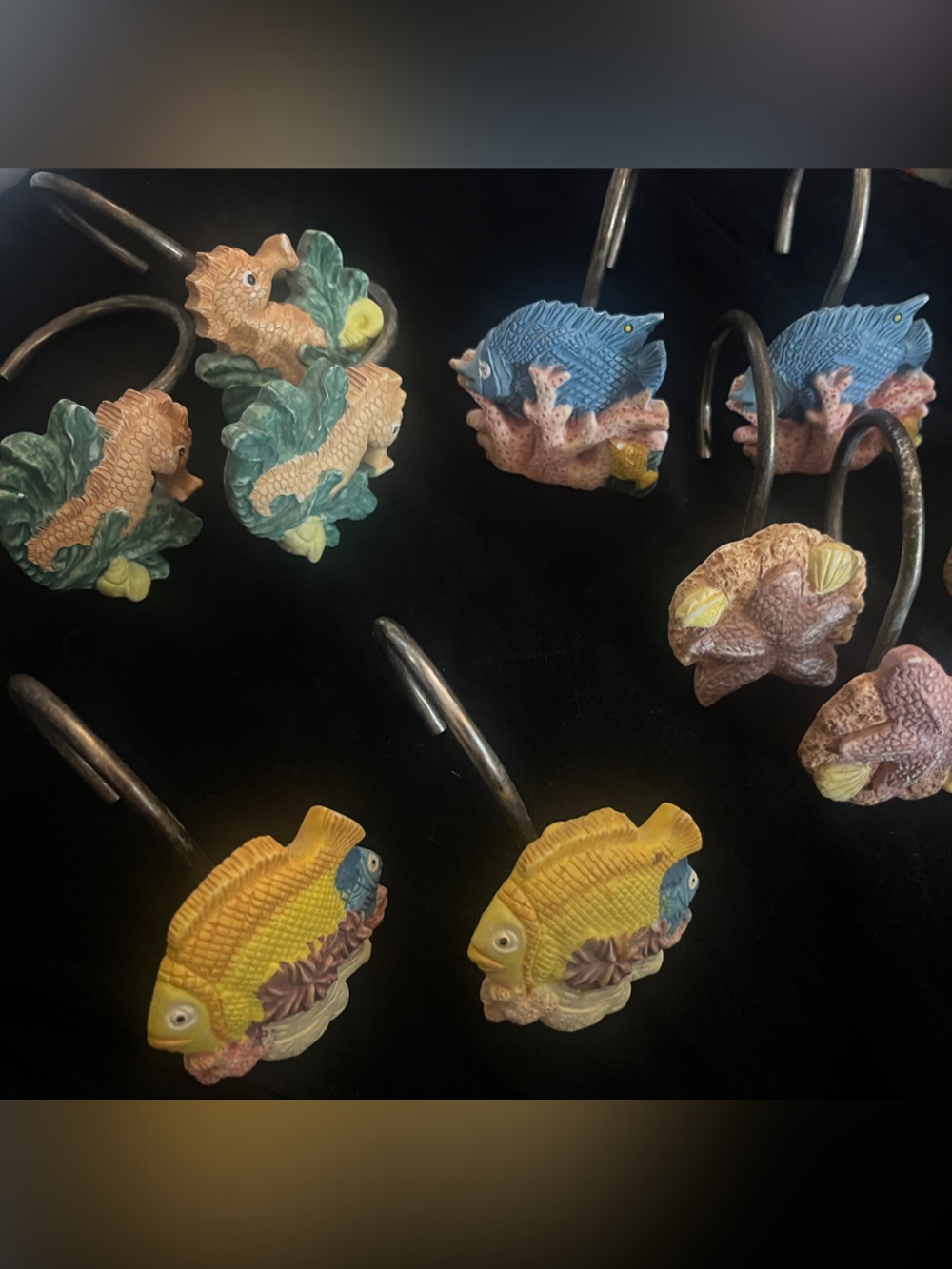 Ceramic Fish & Seahorse Shower Curtain Hooks Decor - Yellow, Blue, Green 224